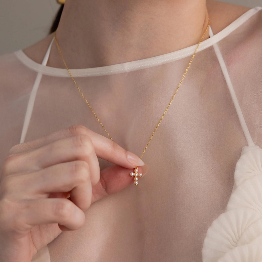 Aria Pearl Cross Necklace