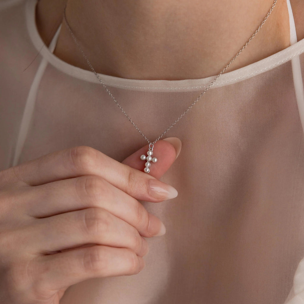 Aria Pearl Cross Necklace