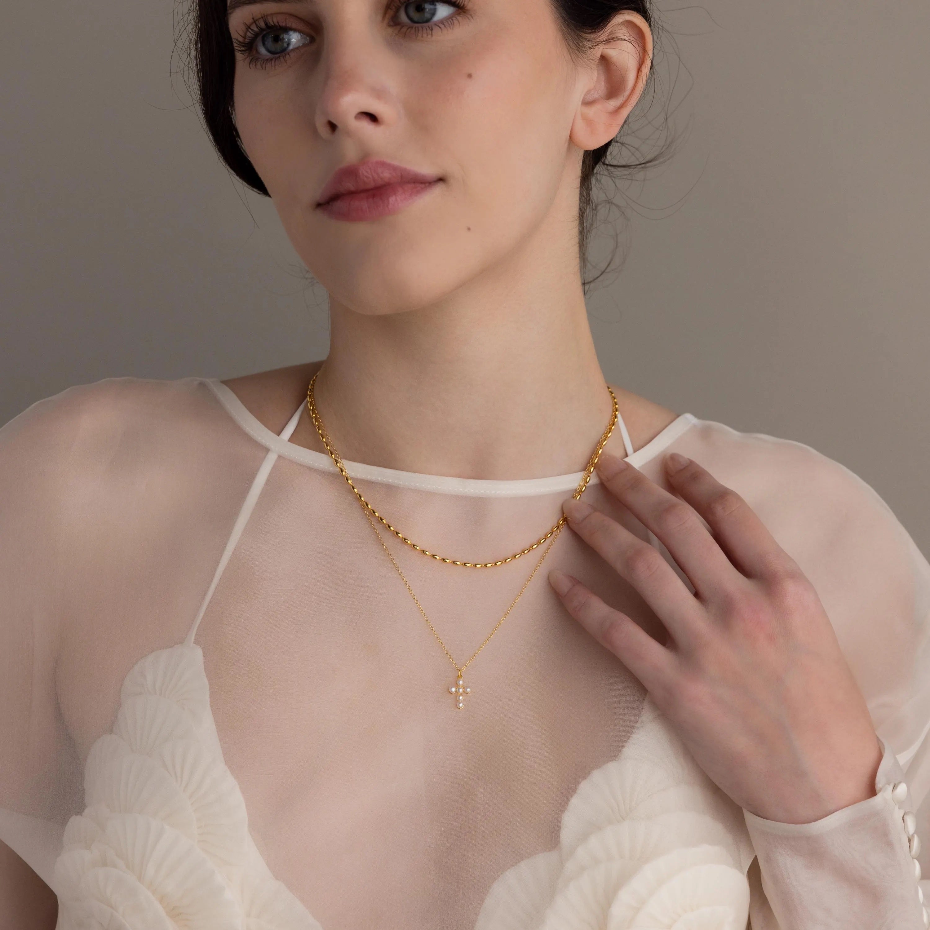 Aria Pearl Cross Necklace