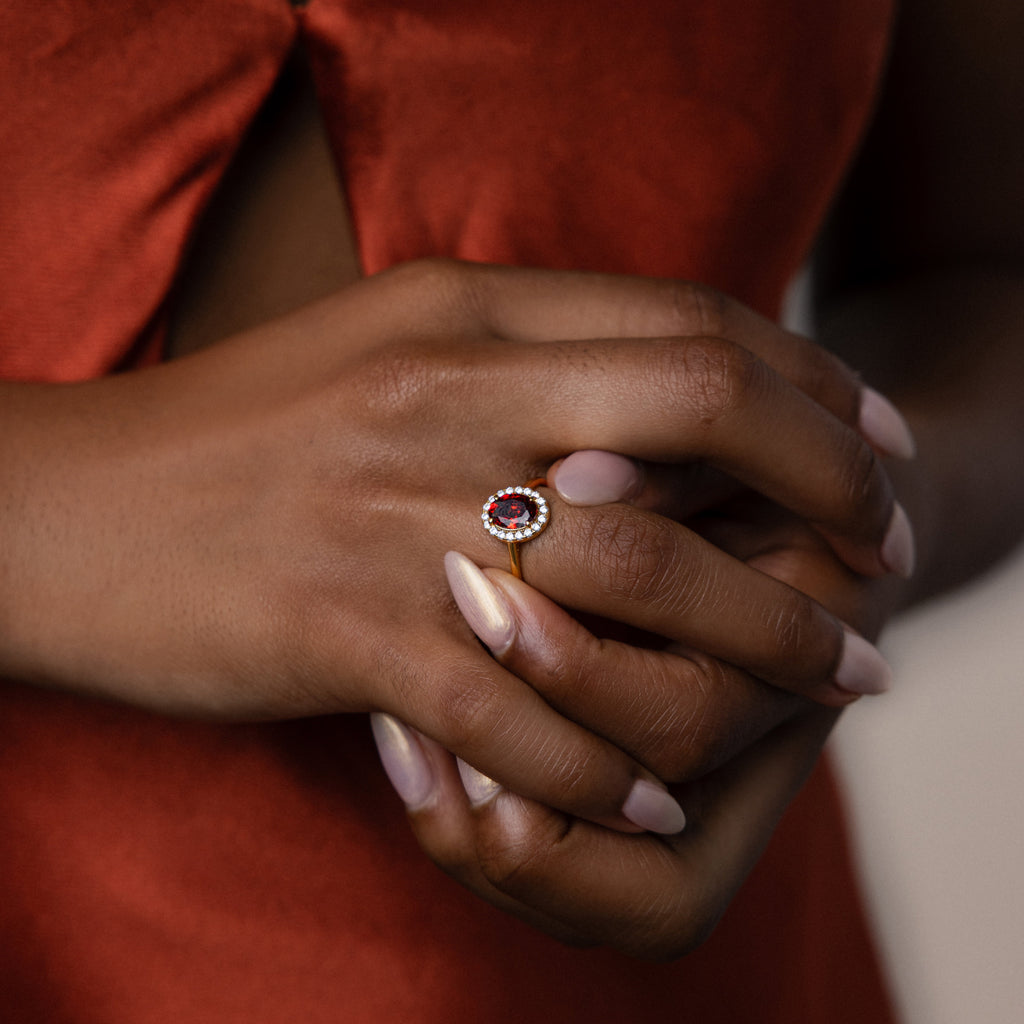 Imperial Red ring with pavé