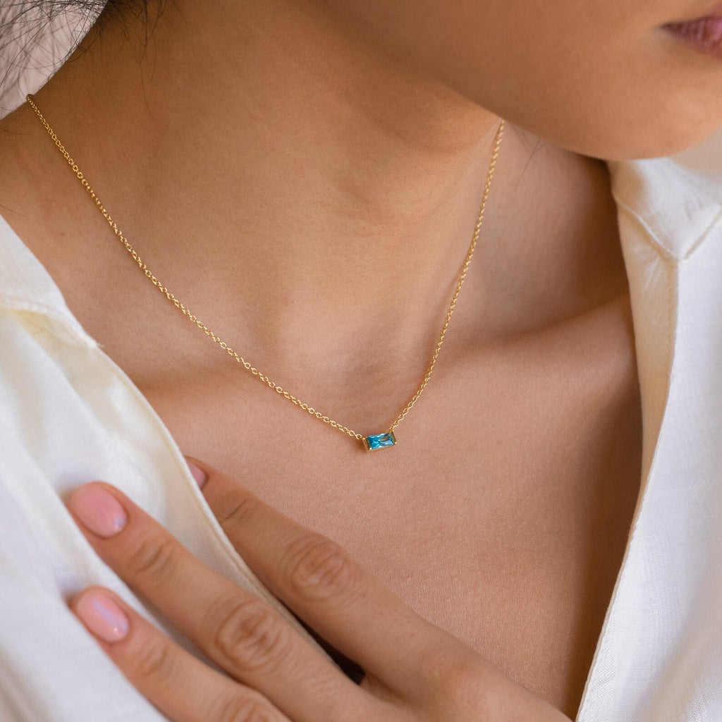 Elena necklace with birthstone.