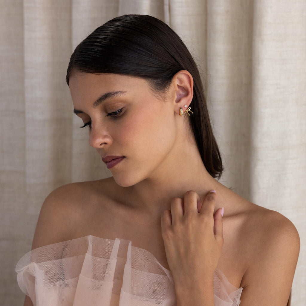 Pearl & Bow Ear Jackets in 18K Gold