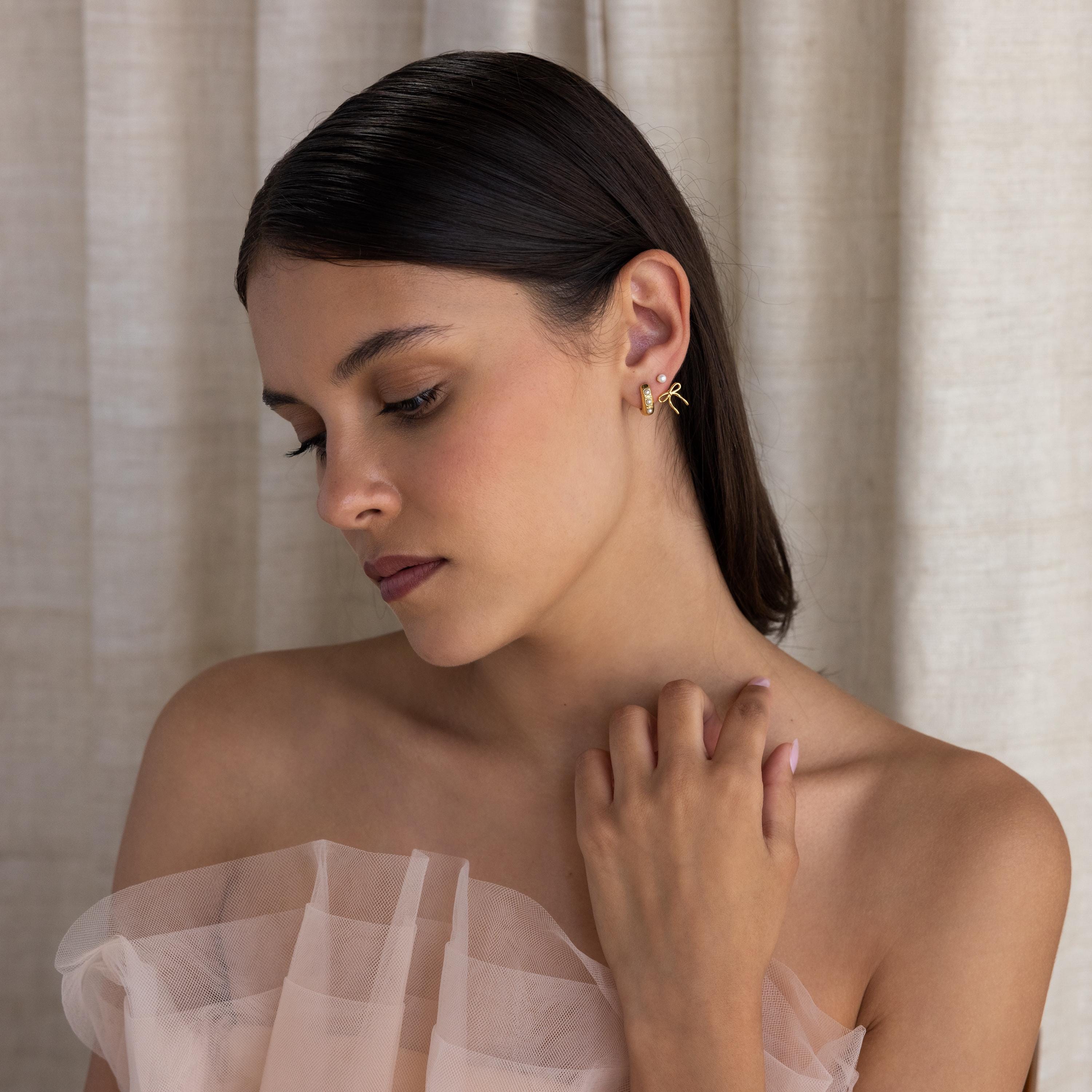 Pearl & Bow Ear Jackets in 18K Gold