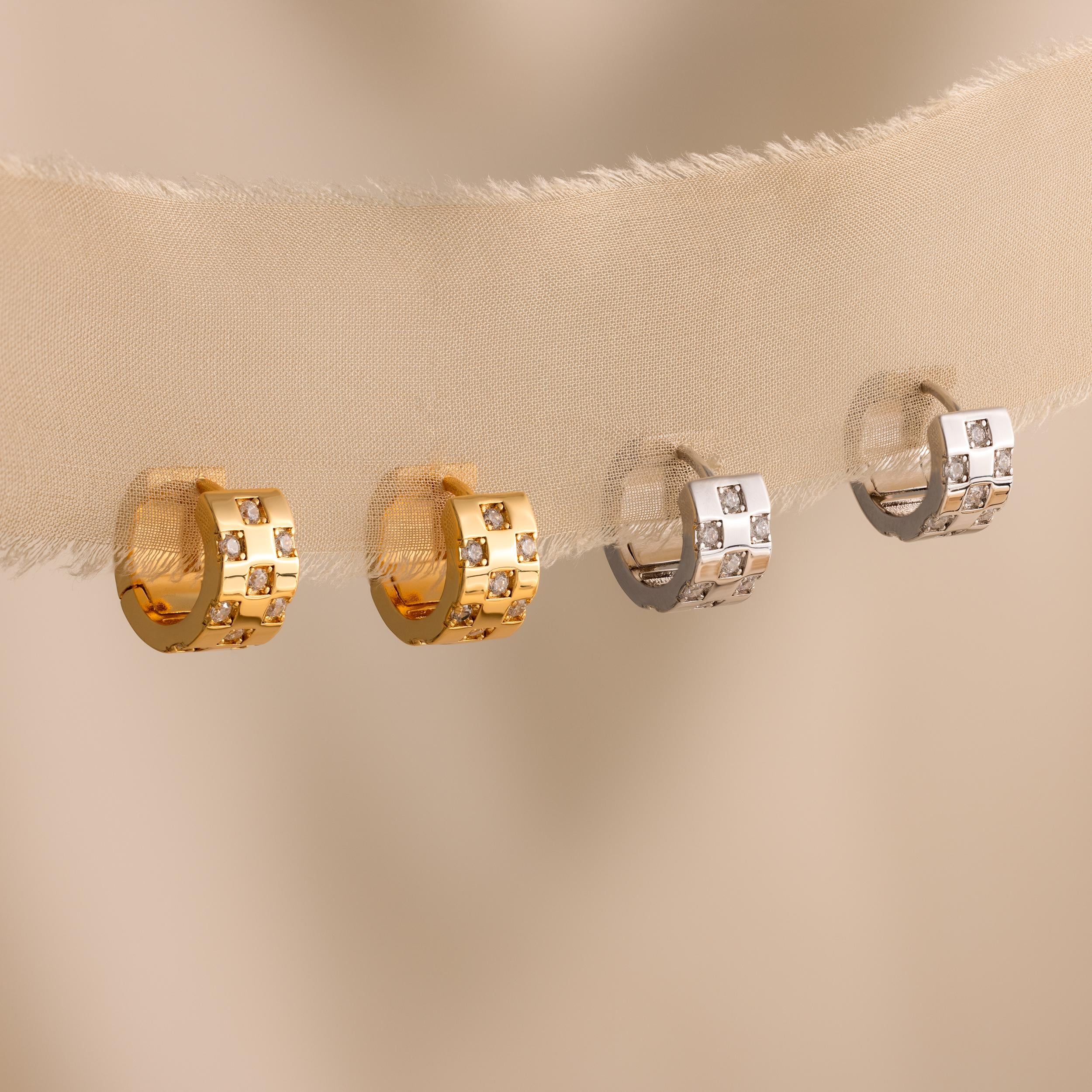 Shiny Checkered Hoop Earrings