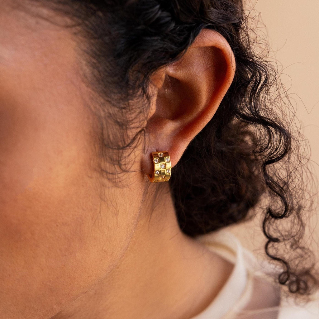Shiny Checkered Hoop Earrings