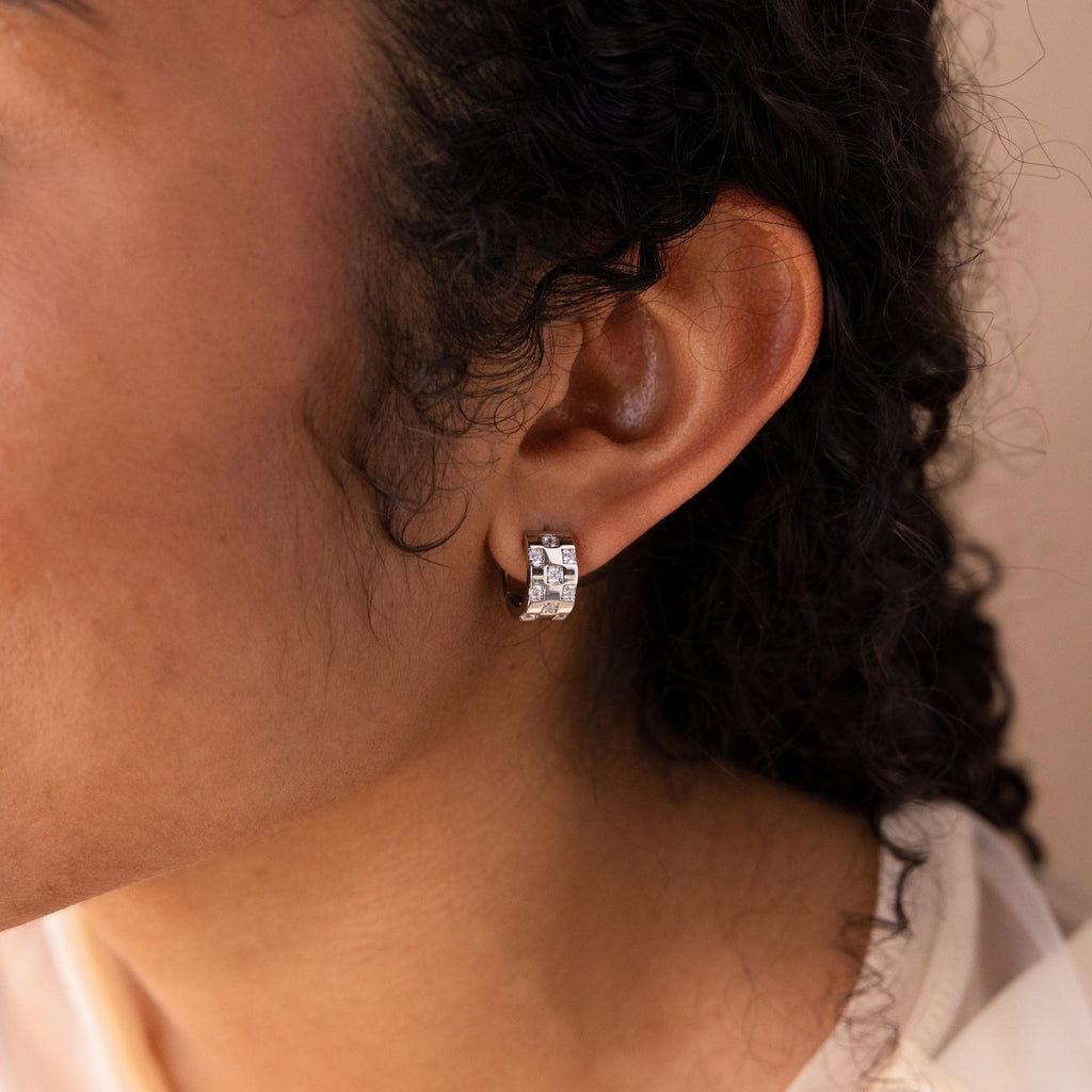 Shiny Checkered Hoop Earrings