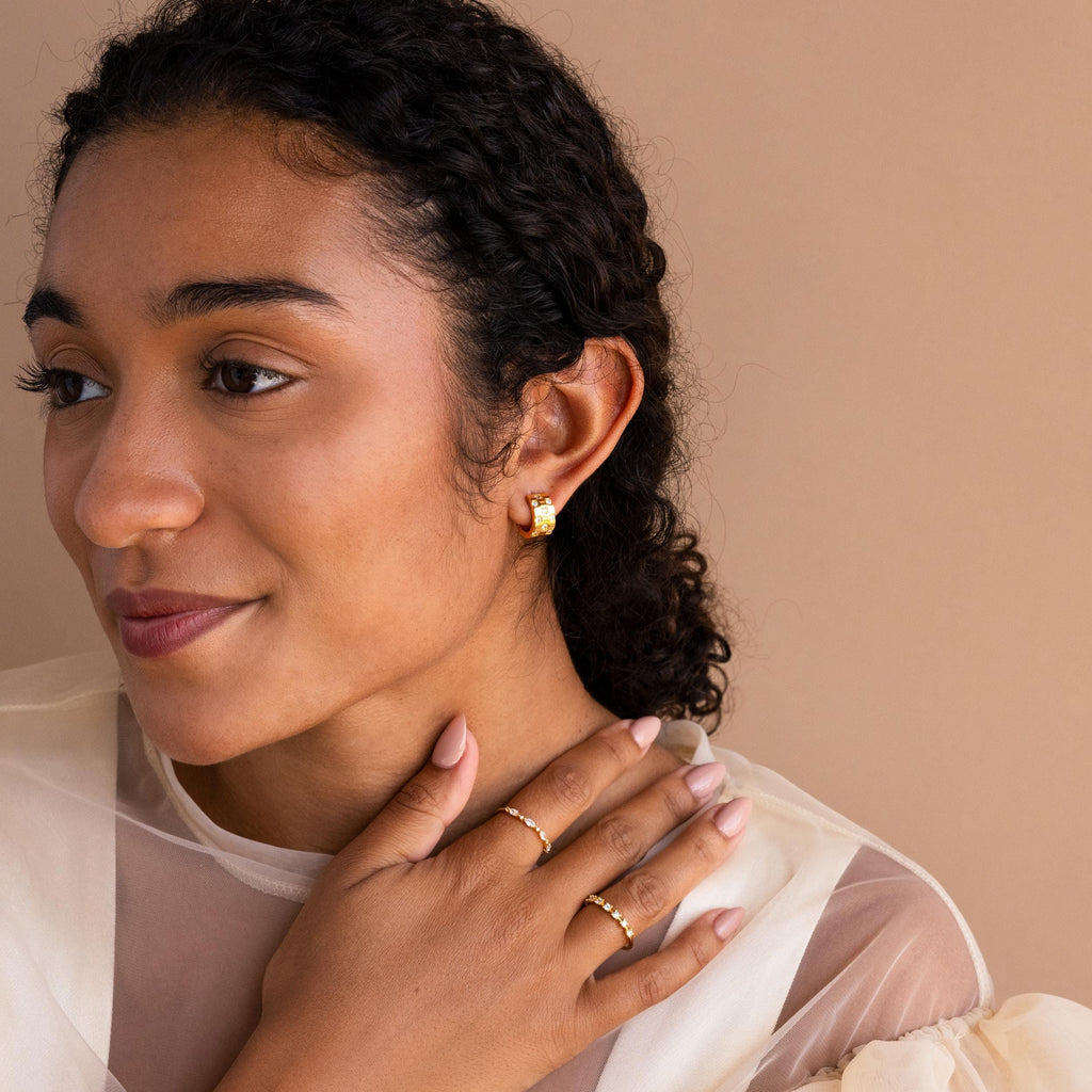 Shiny Checkered Hoop Earrings
