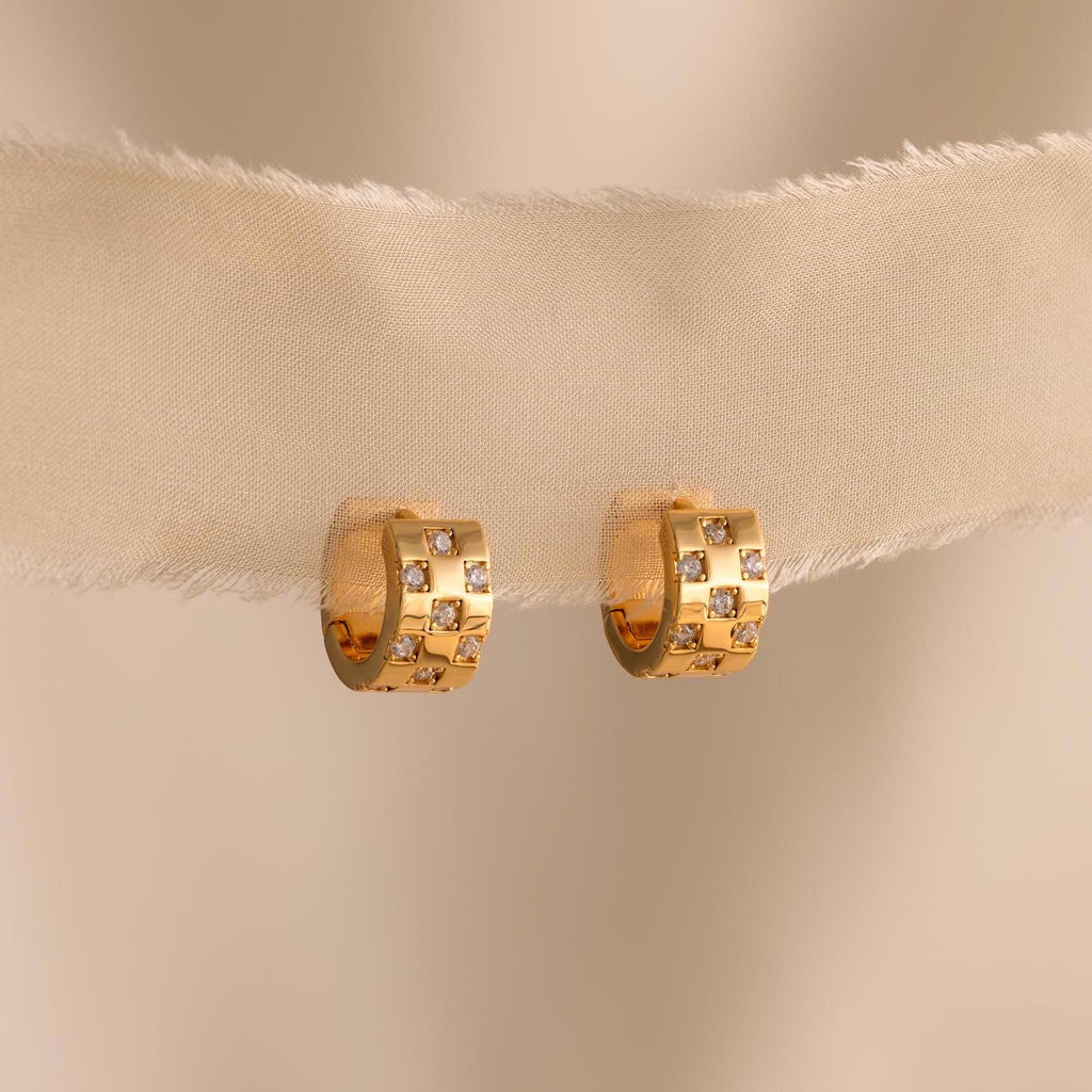 Shiny Checkered Hoop Earrings