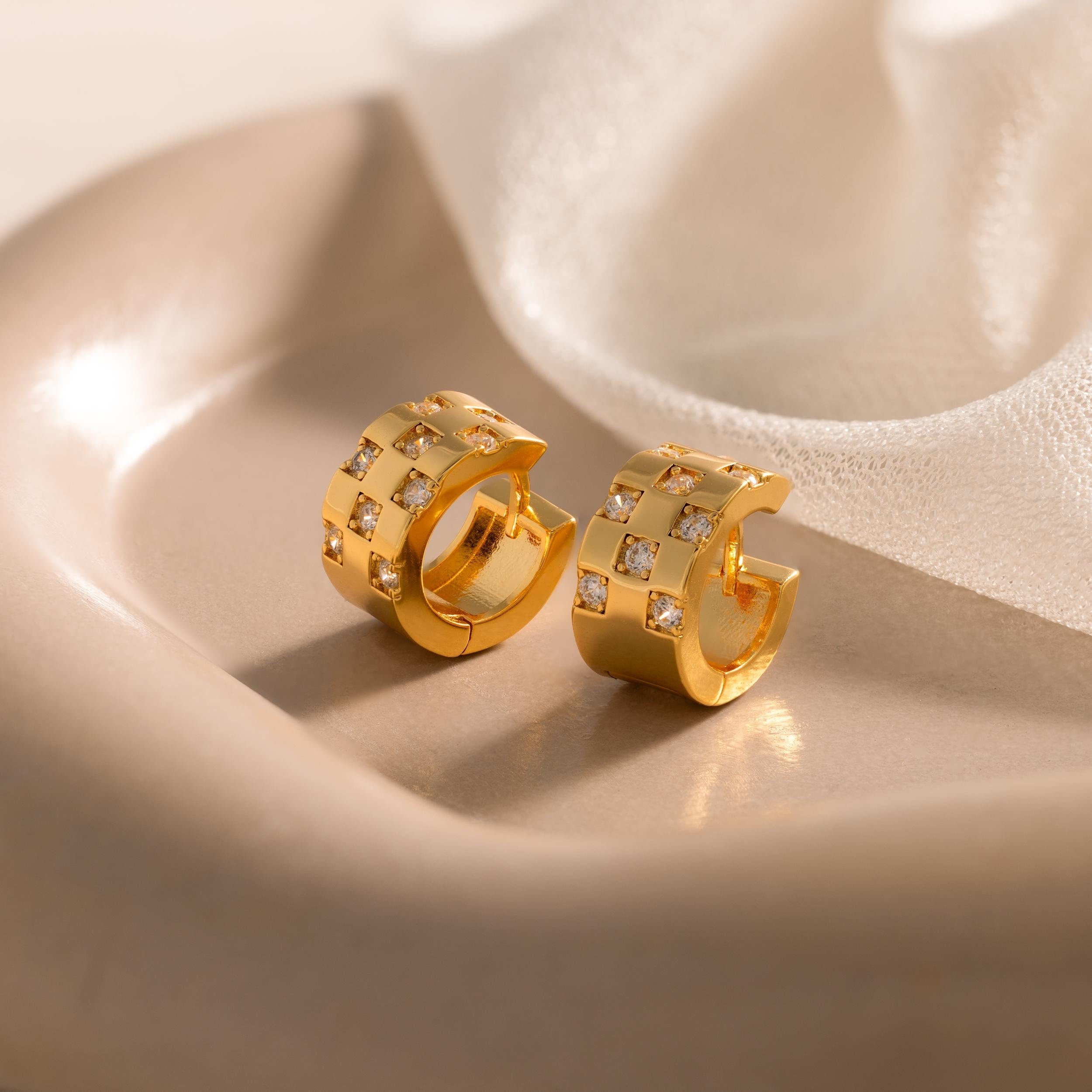 Shiny Checkered Hoop Earrings